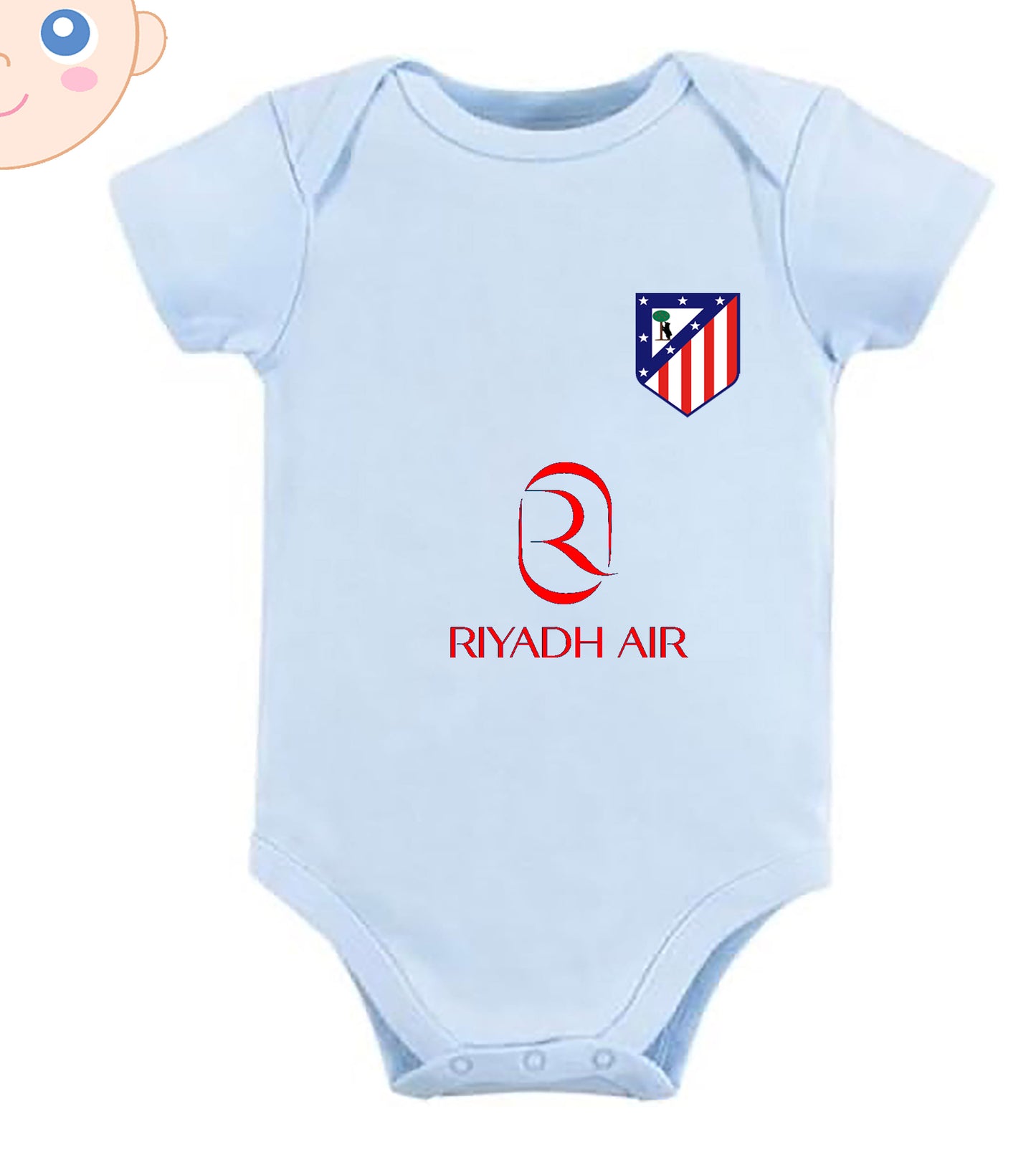 Atlético Madrid body del bebe , con nombre y numero del bebe
