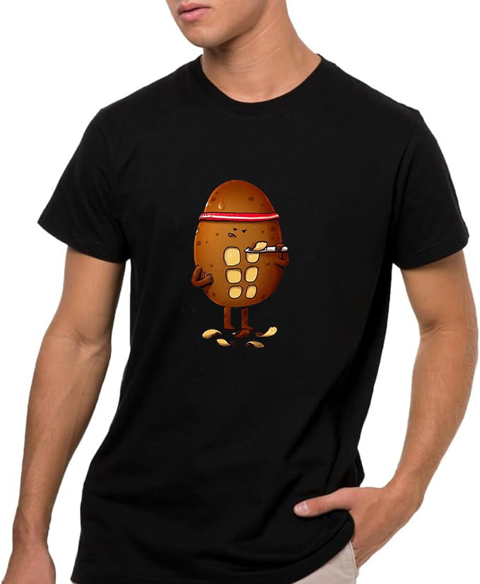 Fit Spud t-shirt , Camiseta de Manga Corta, 100% Algodón, Ropa Unisex para Hombres y Mujeres en 7 Tallas, Camiseta Negra, Modelo Fit Spud