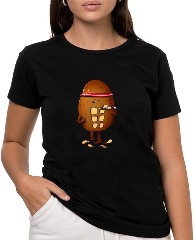 Fit Spud t-shirt , Camiseta de Manga Corta, 100% Algodón, Ropa Unisex para Hombres y Mujeres en 7 Tallas, Camiseta Negra, Modelo Fit Spud