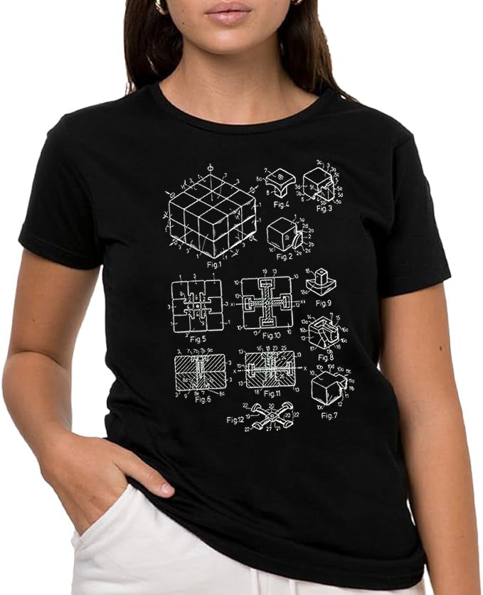 Cubo Camiseta de Manga Corta, 100% Algodón, Ropa Unisex para Hombres y Mujeres en 7 Tallas, Camiseta Negra, Modelo RUBIK CUBE , cubo matemáticas