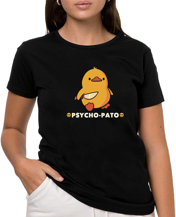 Pato- psycho Camiseta de Manga Corta, 100% Algodón, Ropa Unisex para Hombres y Mujeres en 7 Tallas, Camiseta Negra, Modelo Pato- psycho