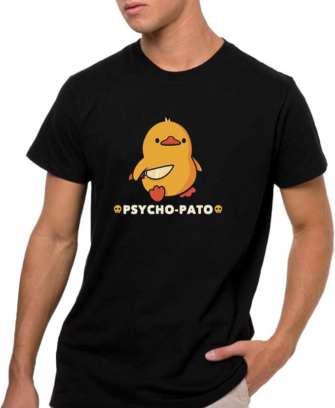 Pato- psycho Camiseta de Manga Corta, 100% Algodón, Ropa Unisex para Hombres y Mujeres en 7 Tallas, Camiseta Negra, Modelo Pato- psycho