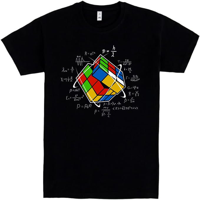 Camiseta de Manga Corta, 100% Algodón, Ropa Unisex para Hombres y Mujeres en 7 Tallas, Camiseta Negra, Modelo cubo , cubo matemáticas