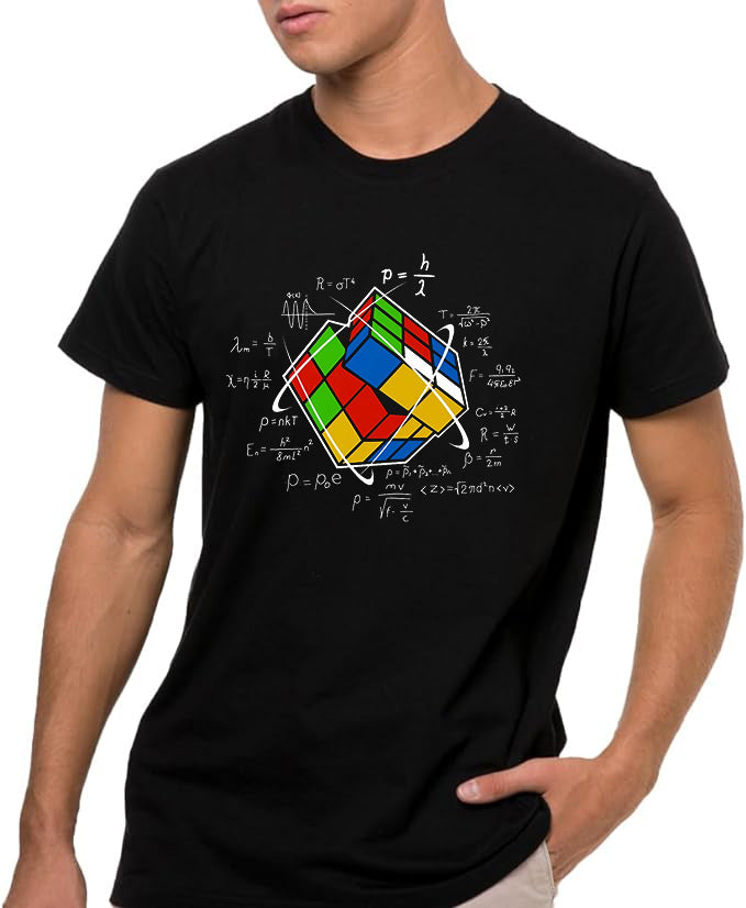 Camiseta de Manga Corta, 100% Algodón, Ropa Unisex para Hombres y Mujeres en 7 Tallas, Camiseta Negra, Modelo cubo , cubo matemáticas